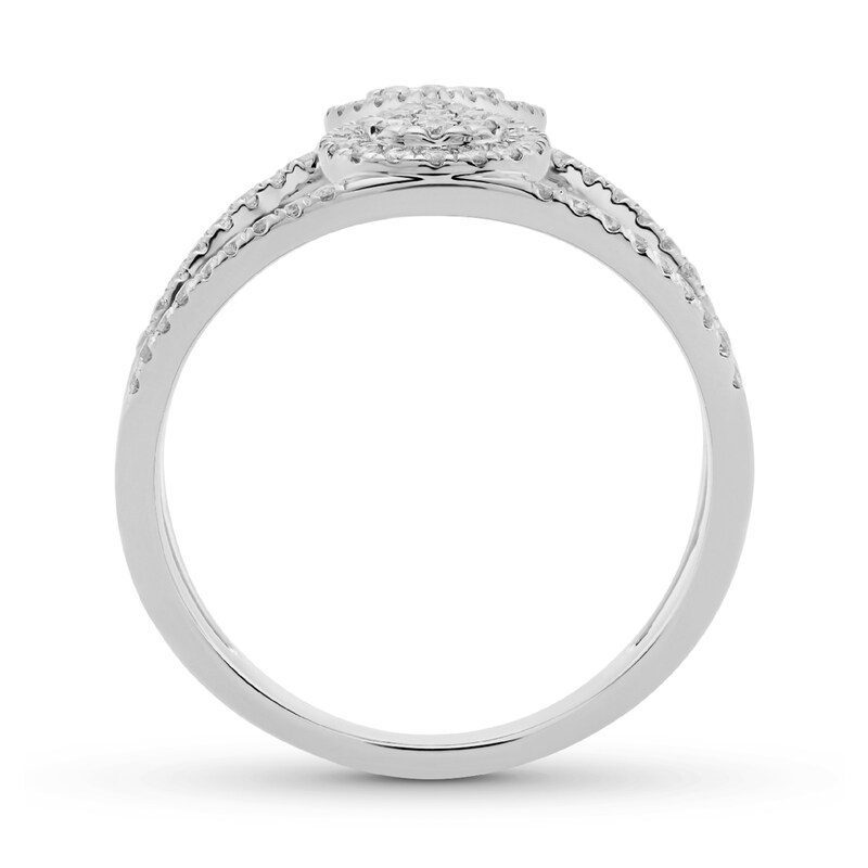 Main Image 3 of 1/2 CT. T.W. Multi-Diamond Mirrored Teardrop Open Shank Ring in 10K White Gold