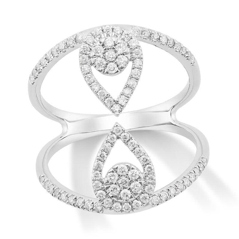 Main Image 4 of 1/2 CT. T.W. Multi-Diamond Mirrored Teardrop Open Shank Ring in 10K White Gold