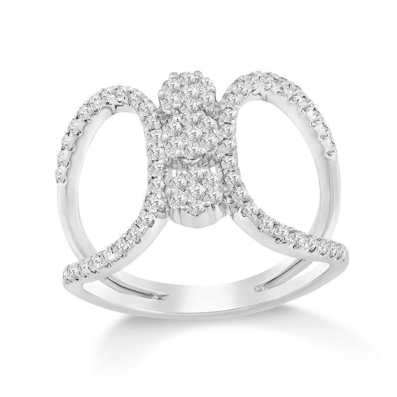 Main Image 1 of 5/8 CT. T.W. Multi-Diamond Linear Flowers Open Shank Ring in 10K White Gold