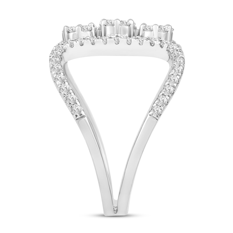 Main Image 2 of 5/8 CT. T.W. Multi-Diamond Linear Flowers Open Shank Ring in 10K White Gold