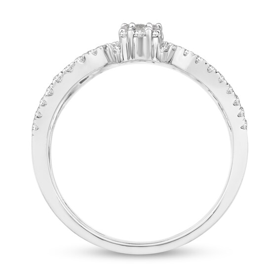 5/8 CT. T.w. Multi-Diamond Linear Flowers Open Shank Ring in 10K White Gold