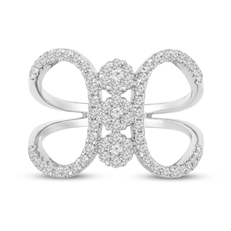 Main Image 4 of 5/8 CT. T.W. Multi-Diamond Linear Flowers Open Shank Ring in 10K White Gold