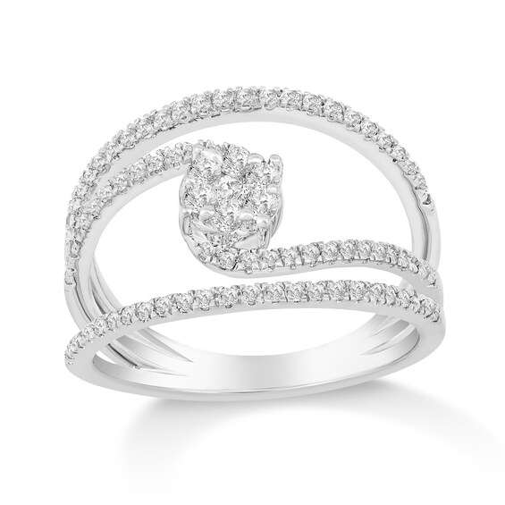 1/2 CT. T.w. Multi-Diamond Spiral Open Shank Ring in 10K White Gold