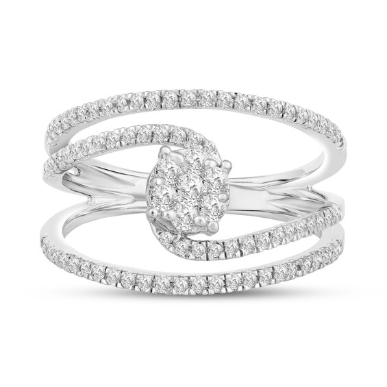 1/2 CT. T.w. Multi-Diamond Spiral Open Shank Ring in 10K White Gold