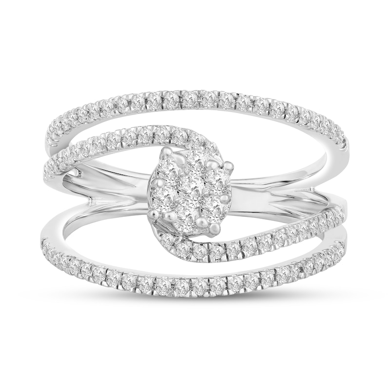 Main Image 4 of 1/2 CT. T.W. Multi-Diamond Spiral Open Shank Ring in 10K White Gold