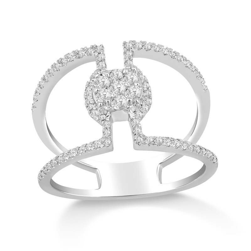 Main Image 1 of 1/2 CT. T.W. Multi-Diamond Linear Open Shank Ring in 10K White Gold