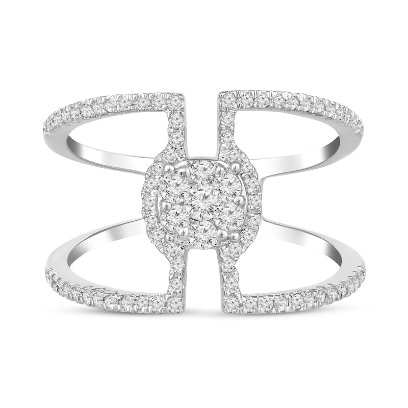 Main Image 4 of 1/2 CT. T.W. Multi-Diamond Linear Open Shank Ring in 10K White Gold