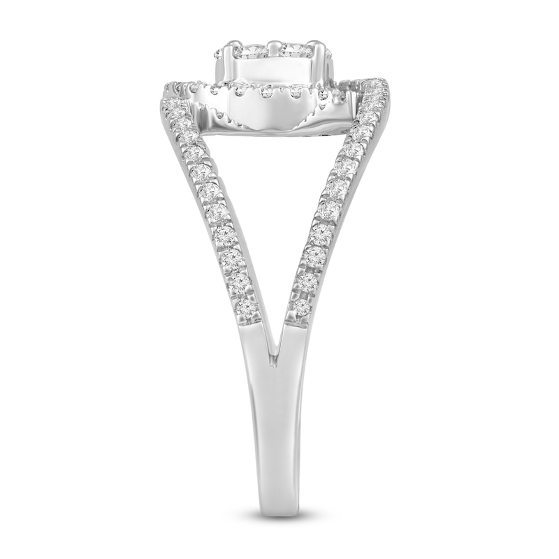 Main Image 2 of 1/2 CT. T.W. Multi-Diamond Interlocking Frame Open Shank Ring in 10K White Gold