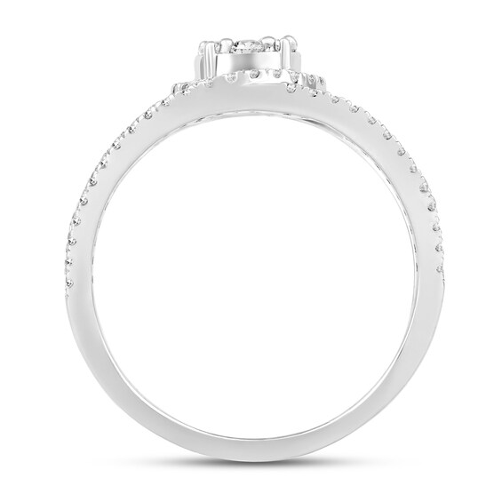 1/2 CT. T.w. Multi-Diamond Interlocking Frame Open Shank Ring in 10K White Gold