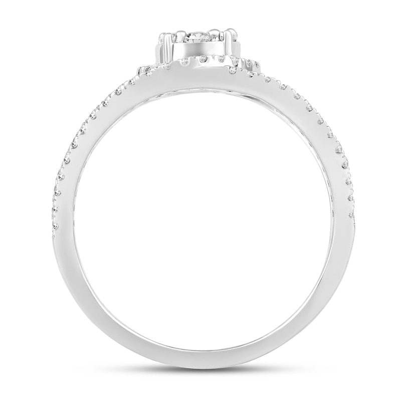 Main Image 3 of 1/2 CT. T.W. Multi-Diamond Interlocking Frame Open Shank Ring in 10K White Gold