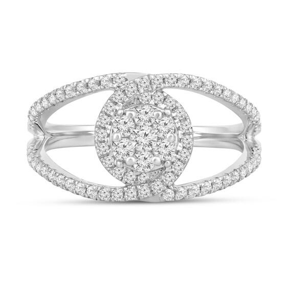 1/2 CT. T.w. Multi-Diamond Interlocking Frame Open Shank Ring in 10K White Gold