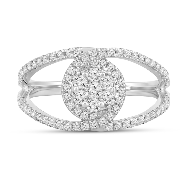 Main Image 4 of 1/2 CT. T.W. Multi-Diamond Interlocking Frame Open Shank Ring in 10K White Gold