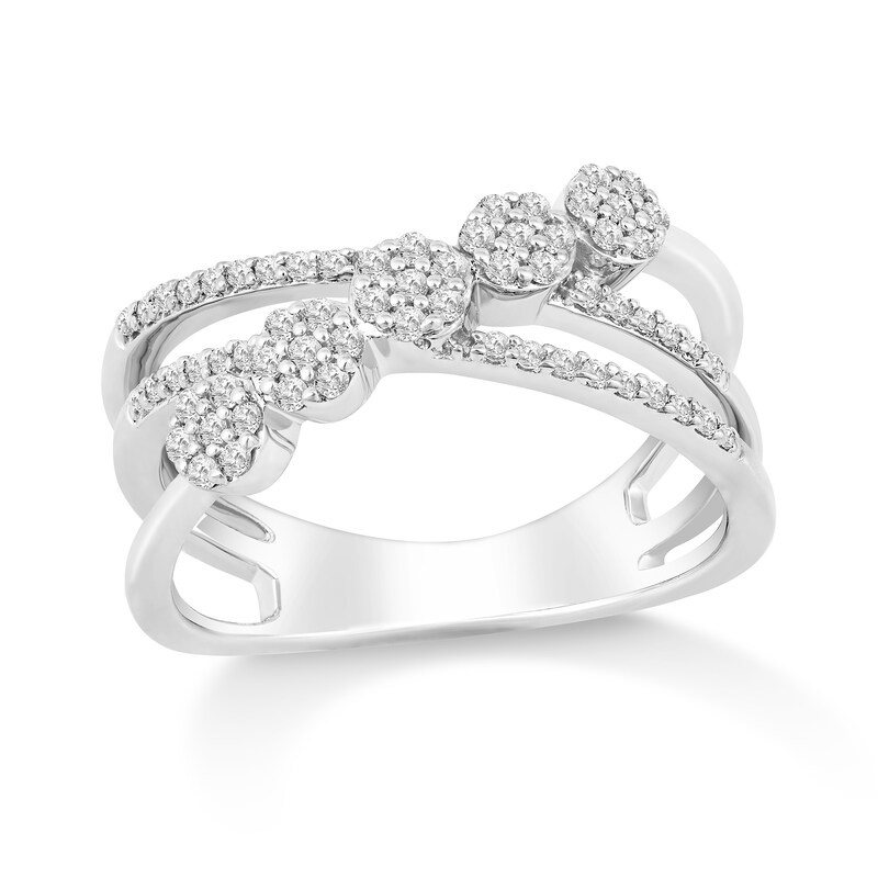 Main Image 1 of 1/3 CT. T.W. Multi-Diamond Triple Row Orbit Crossover Ring in 10K White Gold