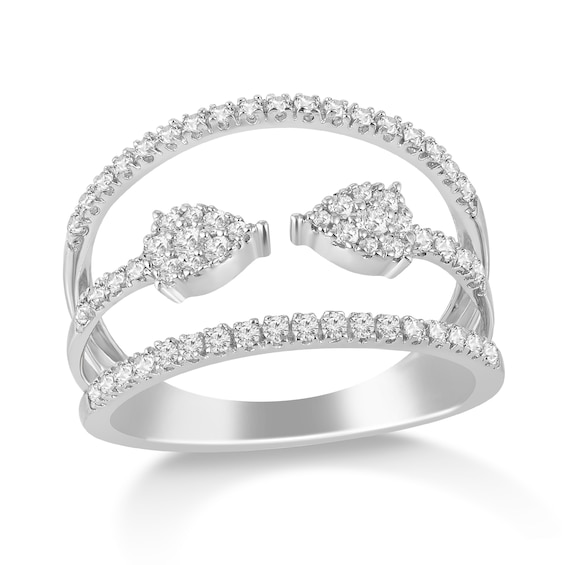 1/2 CT. T.w. Diamond Center Arrows Open Shank Ring in 10K White Gold