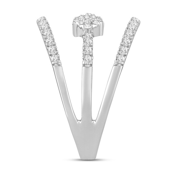 1/2 CT. T.w. Diamond Center Arrows Open Shank Ring in 10K White Gold