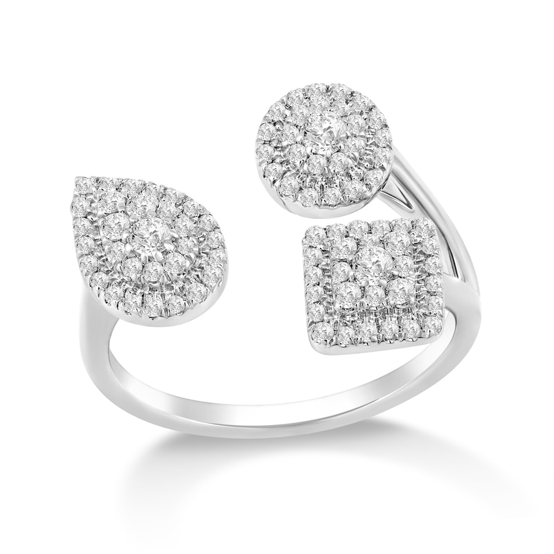 Main Image 1 of 1/2 CT. T.W. Multi-Diamond Geometric Shapes Open Shank Ring in 10K White Gold
