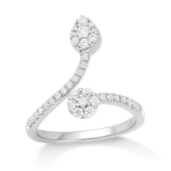 1/2 CT. T.w. Pear and Round Multi-Diamond Open Shank Ring in 10K White Gold