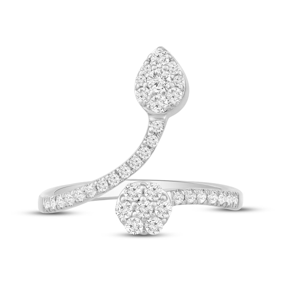 1/2 CT. T.w. Pear and Round Multi-Diamond Open Shank Ring in 10K White Gold