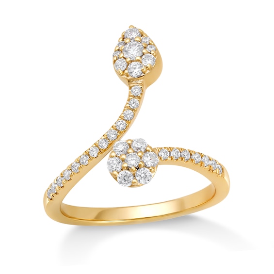 1/2 CT. T.w. Pear and Round Multi-Diamond Open Shank Ring in 10K Gold