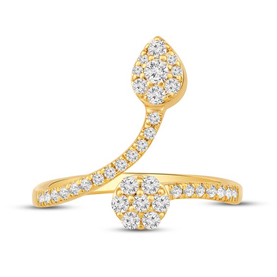 1/2 CT. T.w. Pear and Round Multi-Diamond Open Shank Ring in 10K Gold