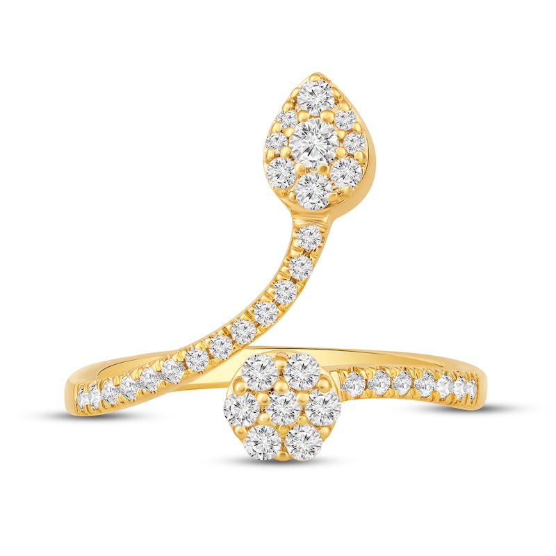 Main Image 4 of 1/2 CT. T.W. Pear and Round Multi-Diamond Open Shank Ring in 10K Gold