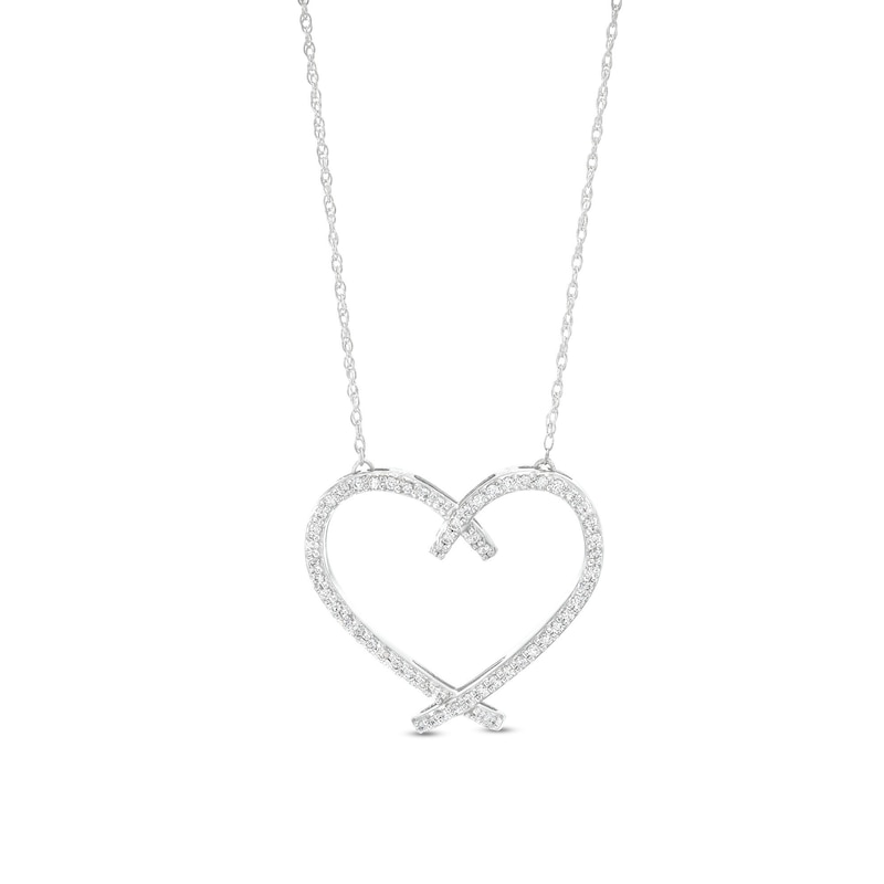 Main Image 1 of 1/4 CT. T.W. Diamond Ribbon Heart Pendant in Sterling Silver