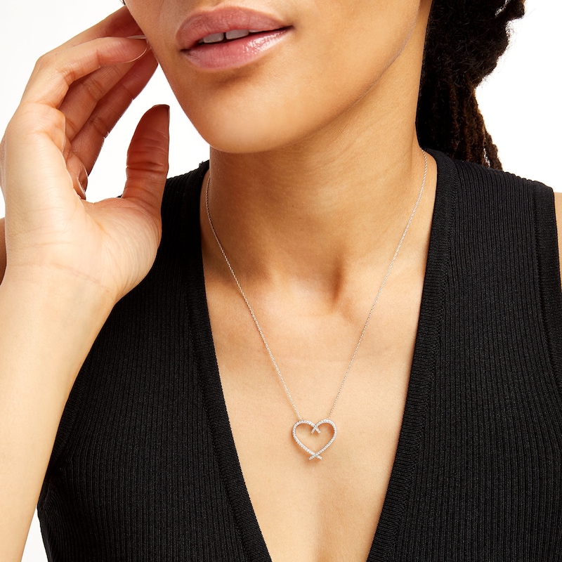 Main Image 2 of 1/4 CT. T.W. Diamond Ribbon Heart Pendant in Sterling Silver