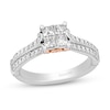Thumbnail Image 1 of Enchanted Disney 1 CT. T.W. Quad Princess-Cut Diamond Double Row Engagement Ring in 14K Two-Tone Gold (I/I1)