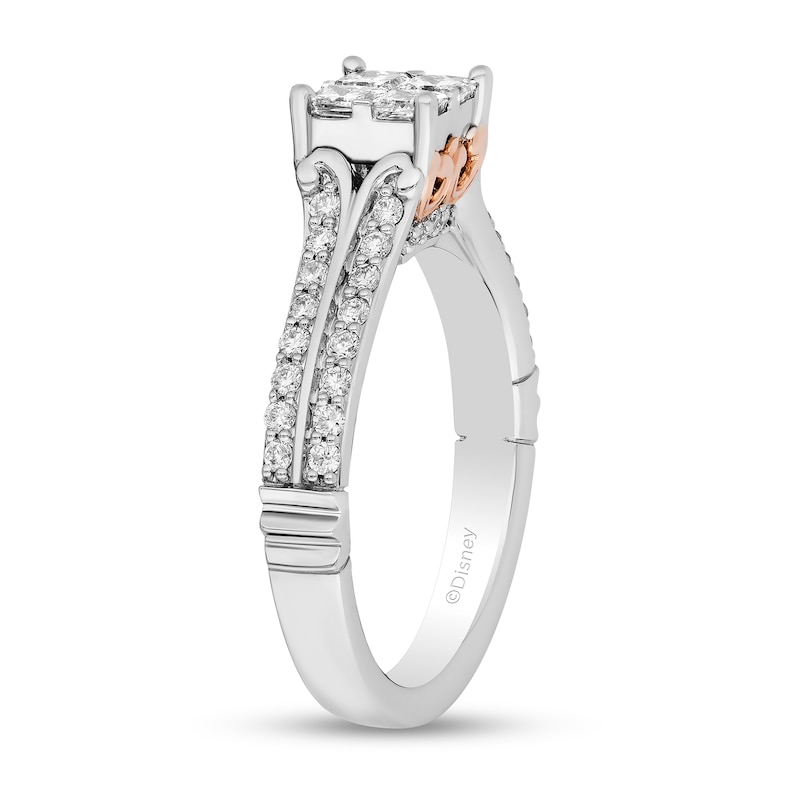 Main Image 2 of Enchanted Disney 1 CT. T.W. Quad Princess-Cut Diamond Double Row Engagement Ring in 14K Two-Tone Gold (I/I1)