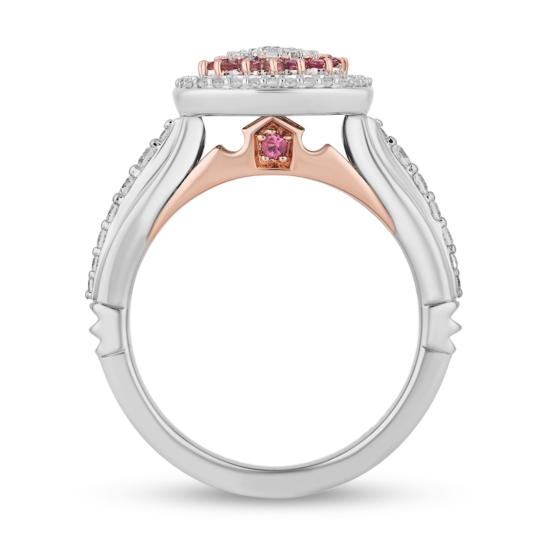 Main Image 3 of Enchanted Disney Aurora 1/2 CT. T.W. Emerald Multi-Diamond and Tourmaline Frame Engagement Ring in 14K Two-Tone Gold