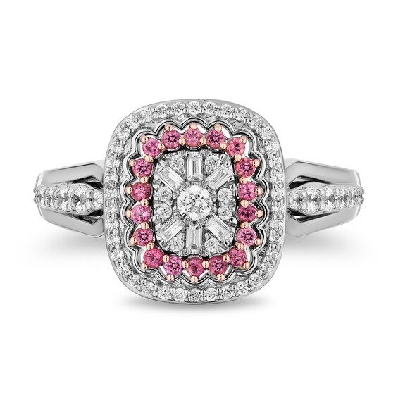 Enchanted Disney Aurora 1/2 CT. T.w. Emerald Multi-Diamond and Tourmaline Frame Engagement Ring in 14K Two-Tone Gold