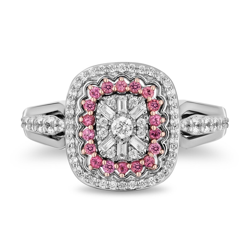 Main Image 4 of Enchanted Disney Aurora 1/2 CT. T.W. Emerald Multi-Diamond and Tourmaline Frame Engagement Ring in 14K Two-Tone Gold