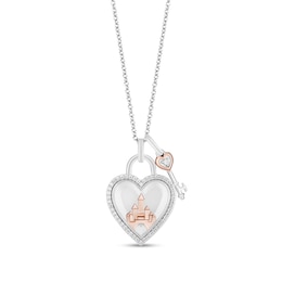 Enchanted Disney Diamond Heart Lock Pendant in Sterling Silver and 10K Rose Gold