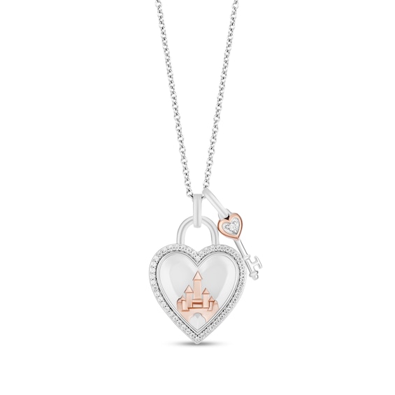 Enchanted Disney Diamond Heart Lock Pendant in Sterling Silver and 10K Rose Gold