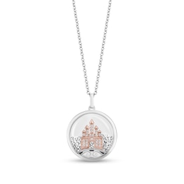 Enchanted Disney Diamond and White Topaz Castle Pendant in Sterling Silver