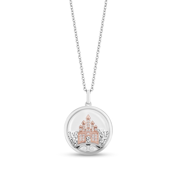 Enchanted Disney Diamond and White Topaz Castle Pendant in Sterling Silver