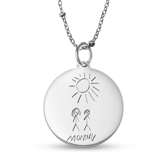 Your Own Doodle Disc Pendant in Sterling Silver (1 Drawing and 3 Lines)