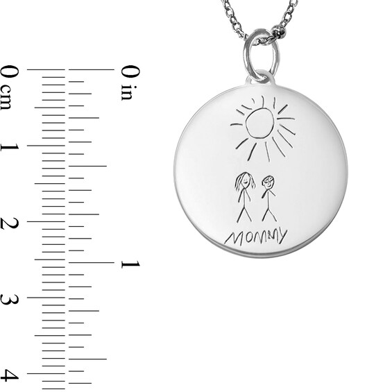 Your Own Doodle Disc Pendant in Sterling Silver (1 Drawing and 3 Lines)
