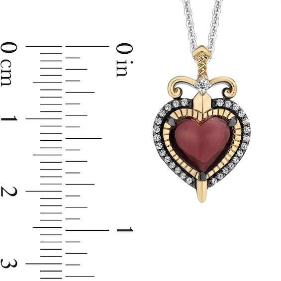 Enchanted Disney Villains Evil Queen Garnet Diamond Heart and Dagger Pendant in Sterling Silver and 10K Gold