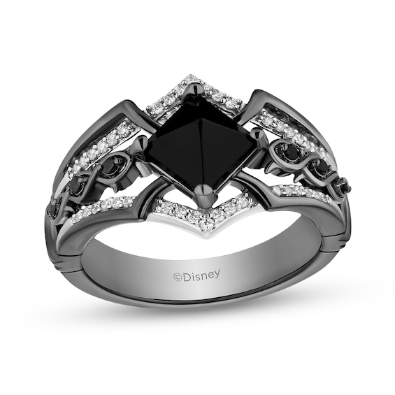 Enchanted Disney Villains Maleficent Princess-Cut Onyx and Diamond Ring in Sterling Silver with Black Rhodium