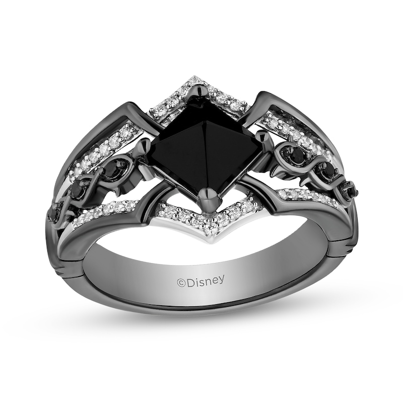 Enchanted Disney Villains Maleficent Princess-Cut Onyx and Diamond Ring in Sterling Silver with Black Rhodium