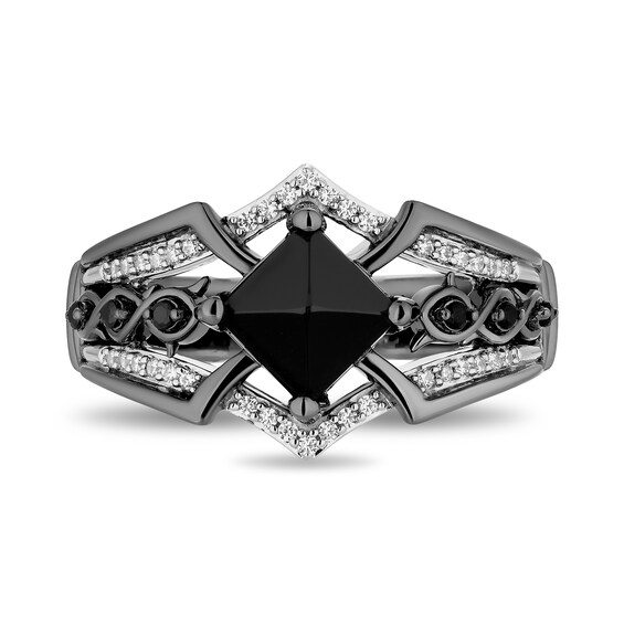 Enchanted Disney Villains Maleficent Princess-Cut Onyx and Diamond Ring in Sterling Silver with Black Rhodium