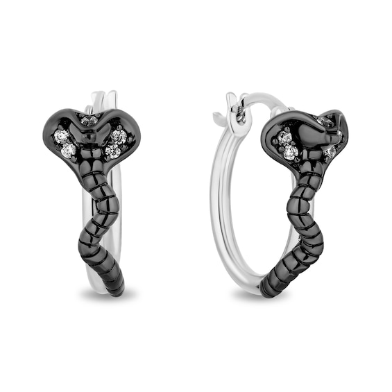 Enchanted Disney Villains Jafar 1/10 CT. T.w. Diamond Cobra Hoop Earrings in Sterling Silver with Black Rhodium