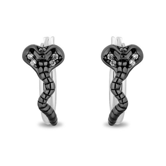 Enchanted Disney Villains Jafar 1/10 CT. T.w. Diamond Cobra Hoop Earrings in Sterling Silver with Black Rhodium