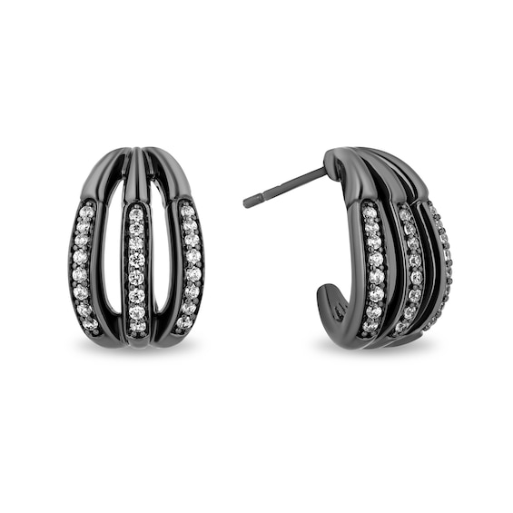 Enchanted Disney Villains Maleficent 1/3 CT. T.w. Diamond Claw J-Hoop Earrings in Sterling Silver with Black Rhodium