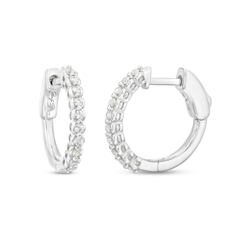 Main Image 1 of Marilyn Monroe™ Collection 1/4 CT. T.W. Journey Diamond Bubble Huggie Hoop Earrings in 10K White Gold