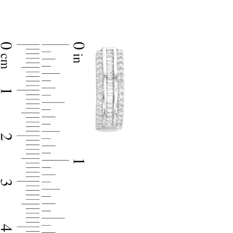 Main Image 3 of Marilyn Monroe™ Collection 3/4 CT. T.W. Baguette and Round Diamond Edge Huggie Hoop Earrings in 10K White Gold
