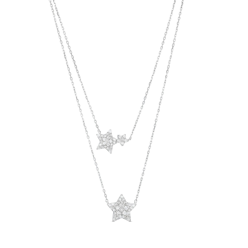 Main Image 1 of Marilyn Monroe™ Collection 3/8 CT. T.W. Diamond Stars Double Strand Necklace in Sterling Silver