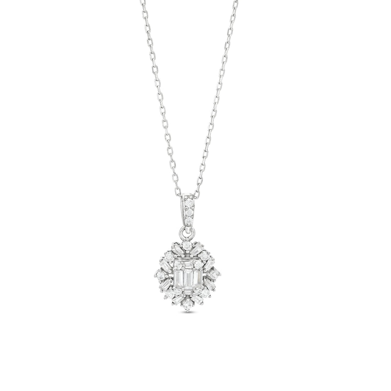 Main Image 1 of Marilyn Monroe™ Collection 1/4 CT. T.W. Emerald Multi-Diamond Starburst Frame Pendant in 10K White Gold