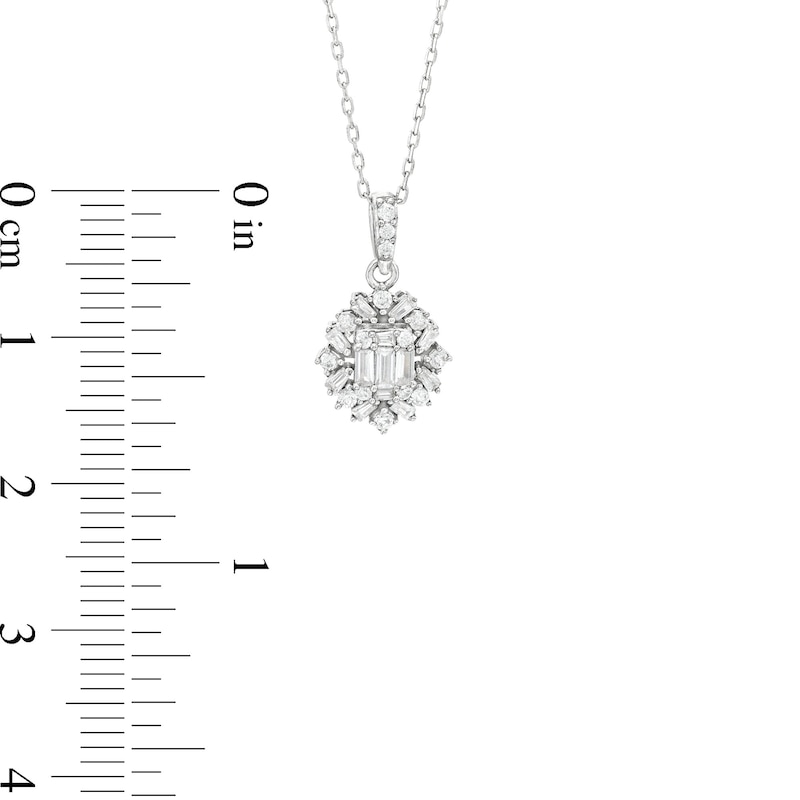 Main Image 3 of Marilyn Monroe™ Collection 1/4 CT. T.W. Emerald Multi-Diamond Starburst Frame Pendant in 10K White Gold